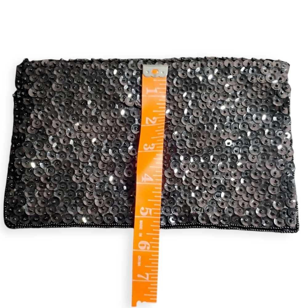 Vintage Black Sequin Evening Clutch Bag - Picture 11 of 12